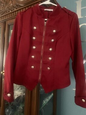 Kate Kasin Dark Red Military-Style Utility Jacket